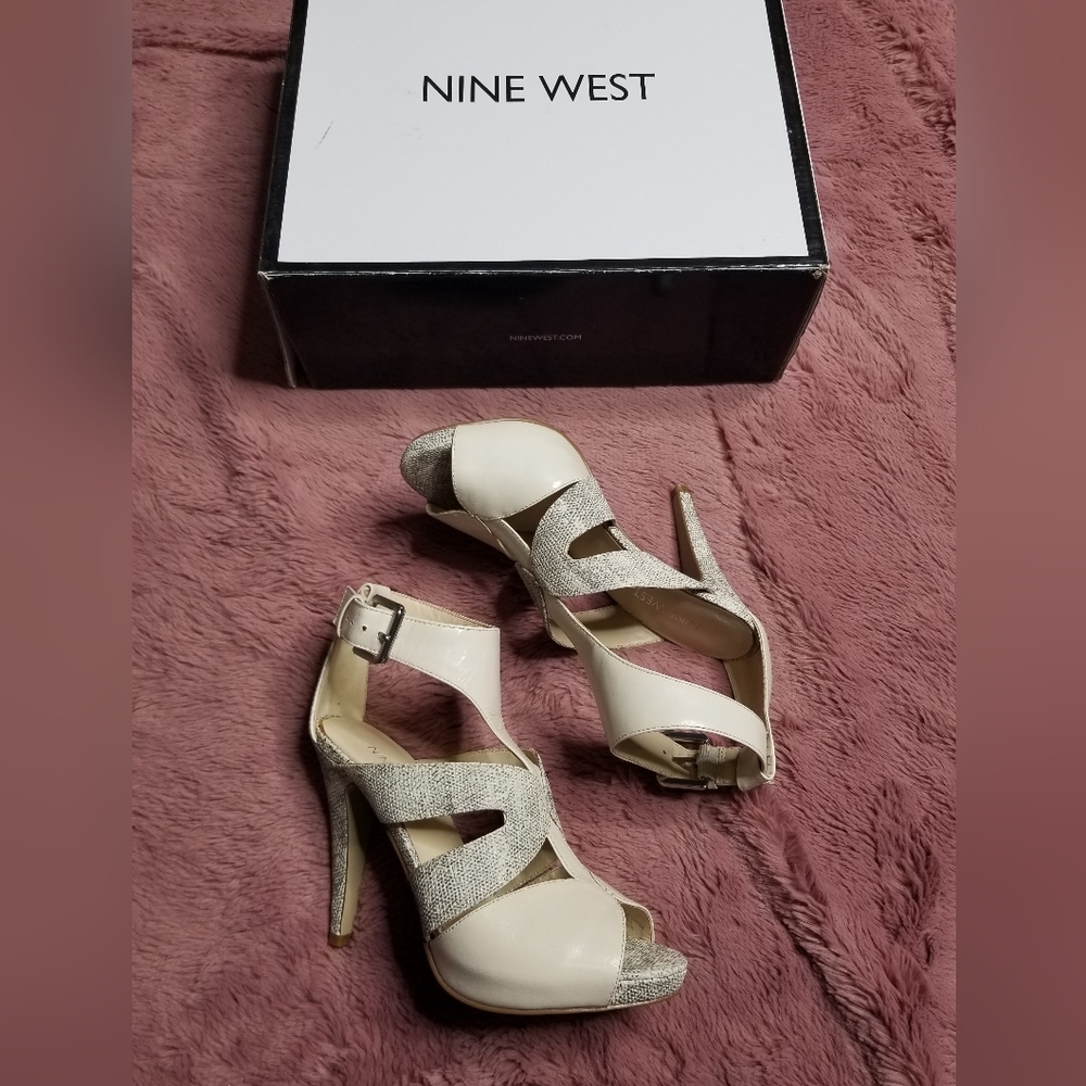 Nine West White and Silver Heels